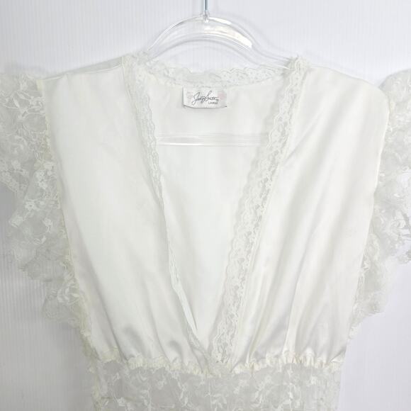 Jaclyn Smith Vintage 90s Satin Lace Lingerie Top Off White Sheer Waist Large - Picture 4 of 7